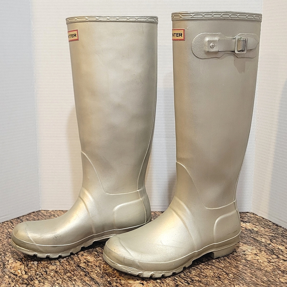 Hunter Metallic Silver Wellington Tall Rain Boot - Picture 1 of 16
